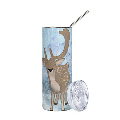 Winter Woodland Deer Skinny Tumbler – Cozy Blue Snow Holiday Drinkware