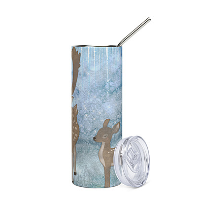 Winter Woodland Deer Skinny Tumbler – Cozy Blue Snow Holiday Drinkware