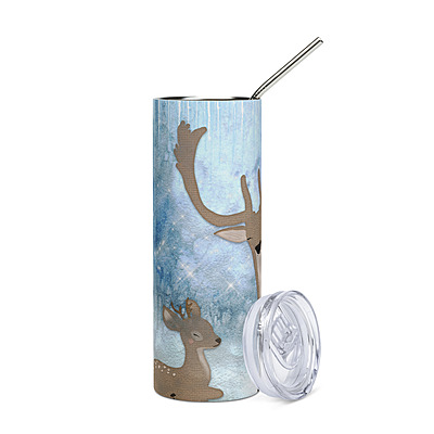 Winter Woodland Deer Skinny Tumbler – Cozy Blue Snow Holiday Drinkware