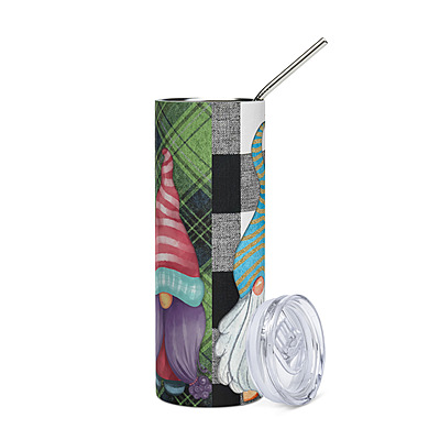 Christmas Gnomes Plaid Skinny Tumbler – Festive Holiday Glitter Drinkware