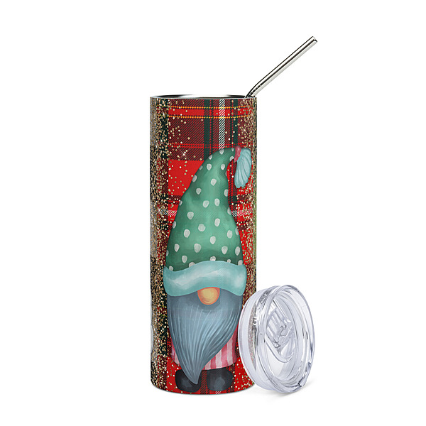 Christmas Gnomes Plaid Skinny Tumbler – Festive Holiday Glitter Drinkware