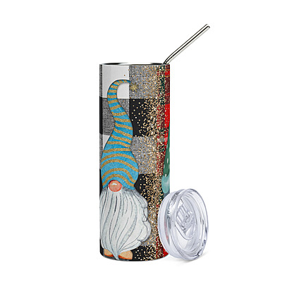 Christmas Gnomes Plaid Skinny Tumbler – Festive Holiday Glitter Drinkware