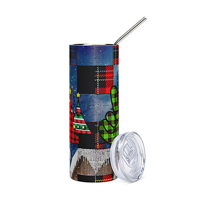 Peace Love Christmas Plaid Patchwork Skinny Tumbler – Festive Holiday Drinkware