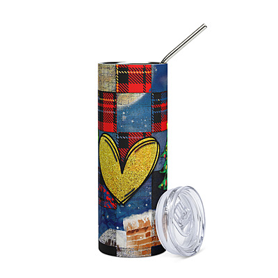 Peace Love Christmas Plaid Patchwork Skinny Tumbler – Festive Holiday Drinkware