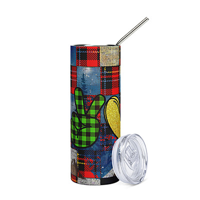 Peace Love Christmas Plaid Patchwork Skinny Tumbler – Festive Holiday Drinkware