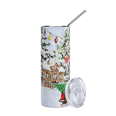 “It’s the Most Wonderful Time of the Year” Christmas Skinny Tumbler – Festive Winter Red Truck Drinkware