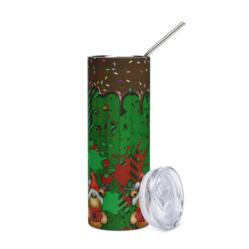 Christmas Reindeer & Chocolate Drip Skinny Tumbler – Festive Holiday Drinkware