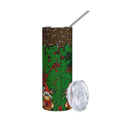 Christmas Reindeer & Chocolate Drip Skinny Tumbler – Festive Holiday Drinkware