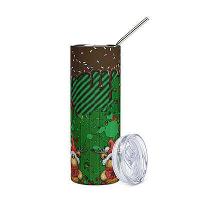 Christmas Reindeer & Chocolate Drip Skinny Tumbler – Festive Holiday Drinkware