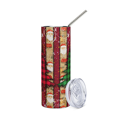 Plaid Christmas Trees & Santa Skinny Tumbler – Festive Holiday Drinkware