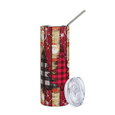 Plaid Christmas Trees & Santa Skinny Tumbler – Festive Holiday Drinkware