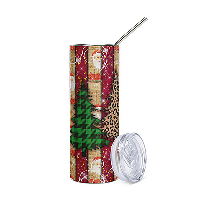 Plaid Christmas Trees & Santa Skinny Tumbler – Festive Holiday Drinkware