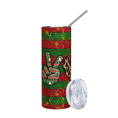 Peace Love Christmas Skinny Tumbler – Festive Red & Green Holiday Drinkware
