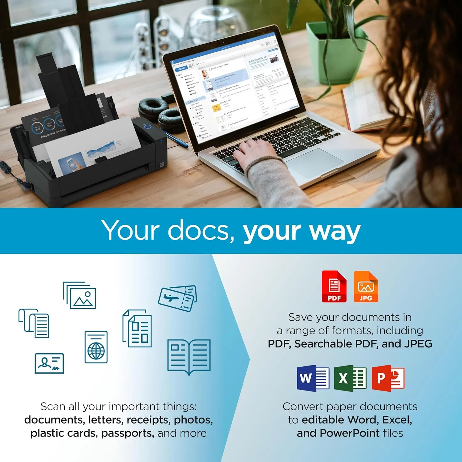 ScanSnap iX1300 Compact Wireless or USB Double-Sided Color Document, Photo & Receipt Scanner with Auto Document - Mac or PC