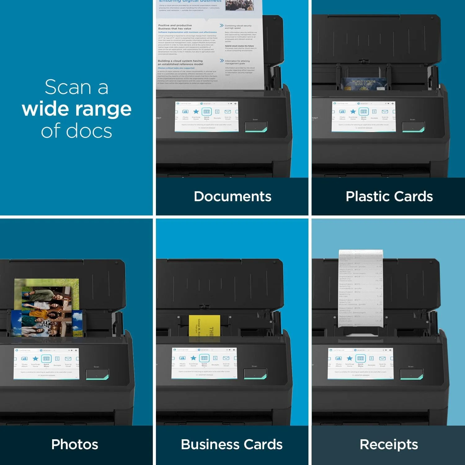 ScanSnap Wireless/USB Cloud-Enabled Document, Photo & Receipt Scanner with Touchscreen and Auto Document Feeder