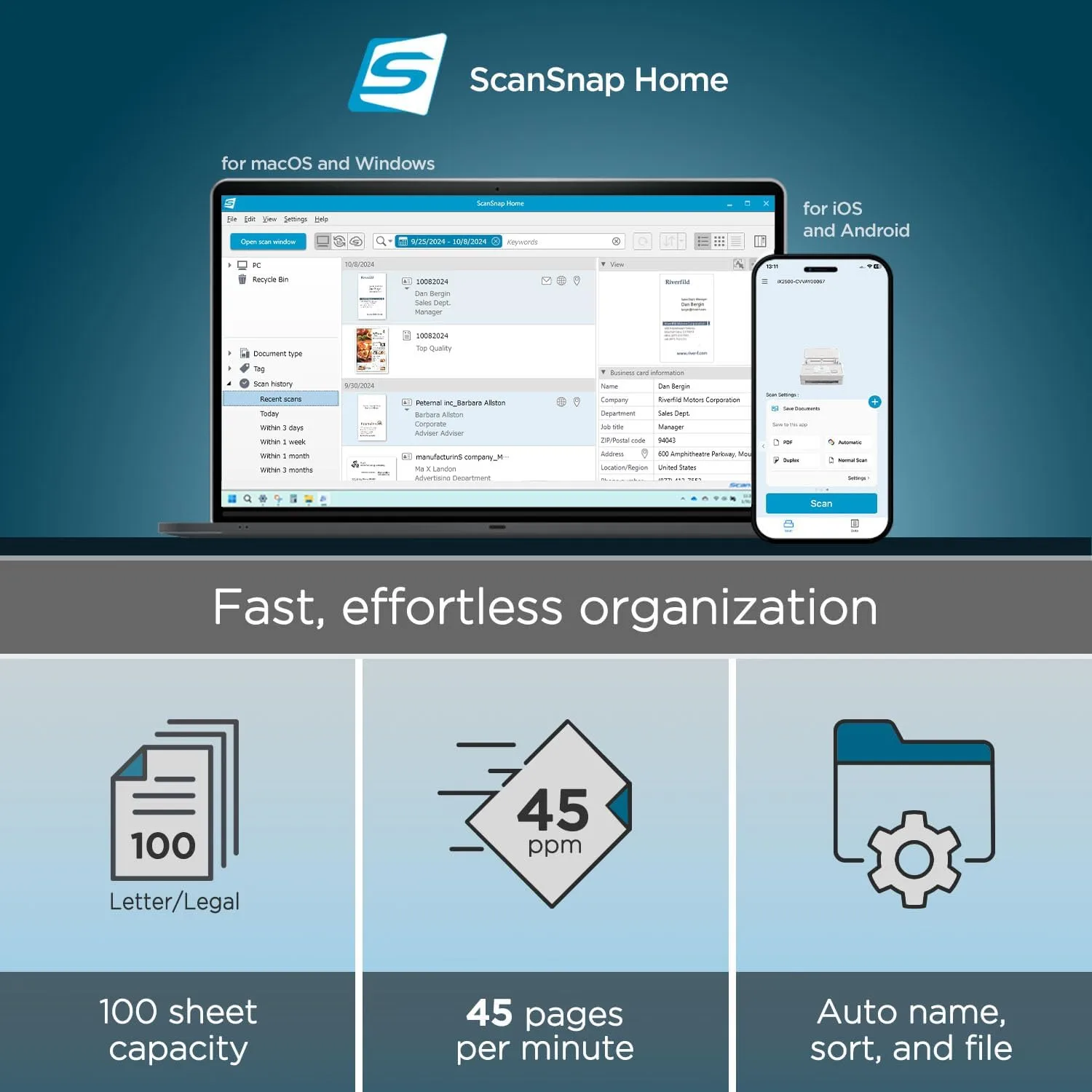ScanSnap Wireless/USB Cloud-Enabled Document, Photo & Receipt Scanner with Touchscreen and Auto Document Feeder