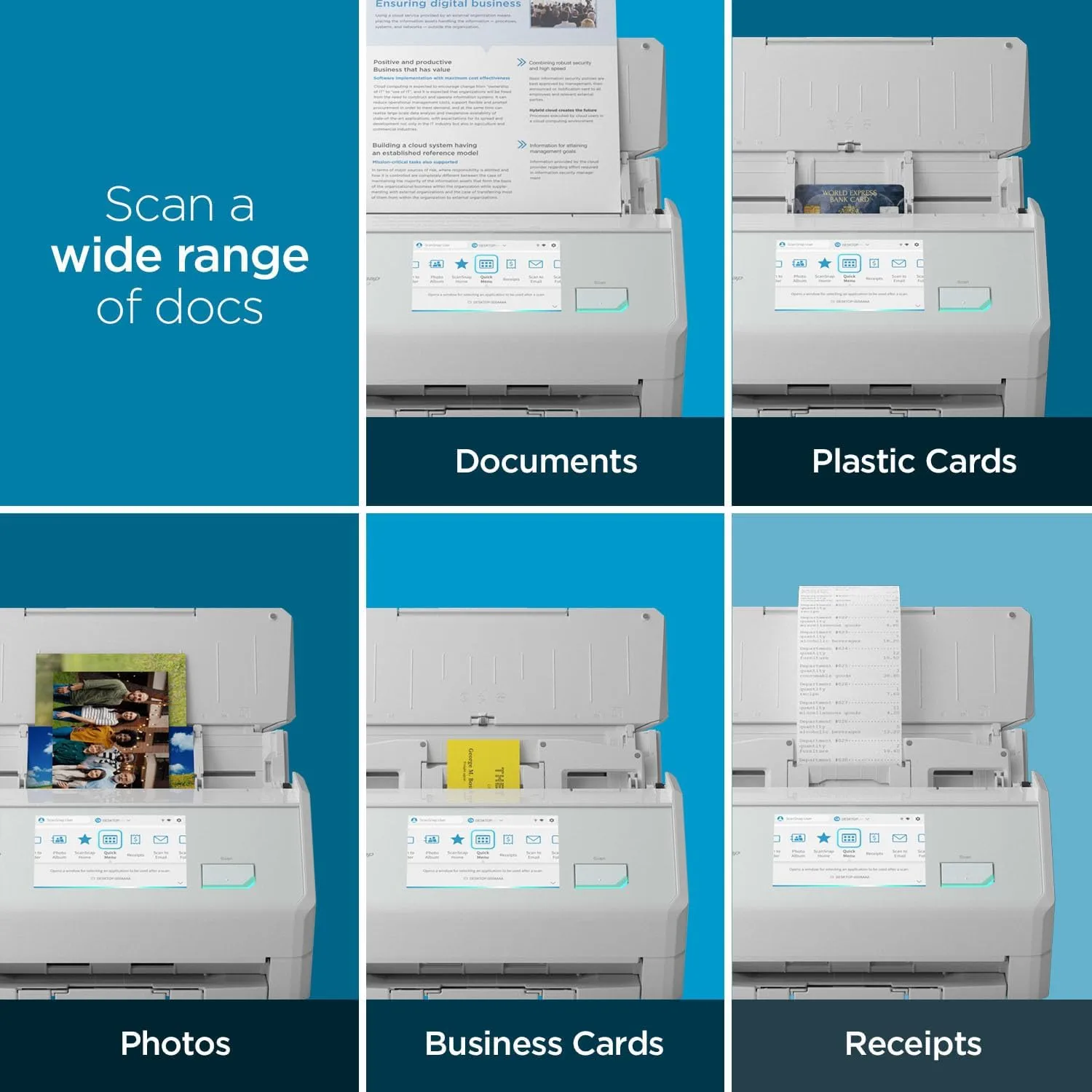 ScanSnap Wireless/USB Cloud-Enabled Document, Photo & Receipt Scanner with Touchscreen and Auto Document Feeder