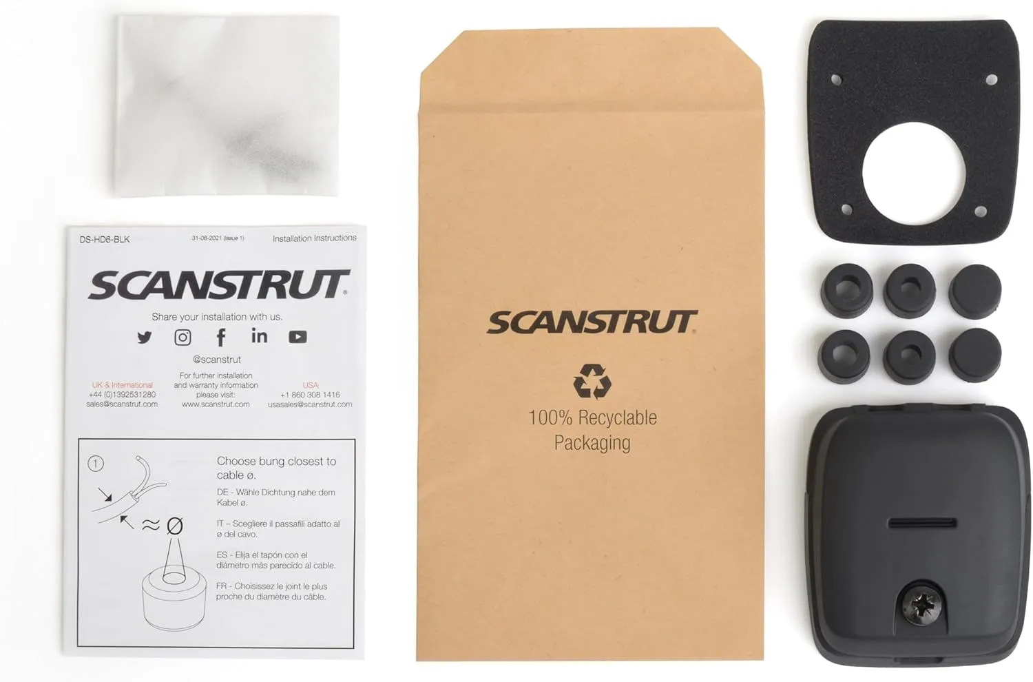 Scanstrut DS-HD6-BLK Horizontal Double Cable Seal – Black