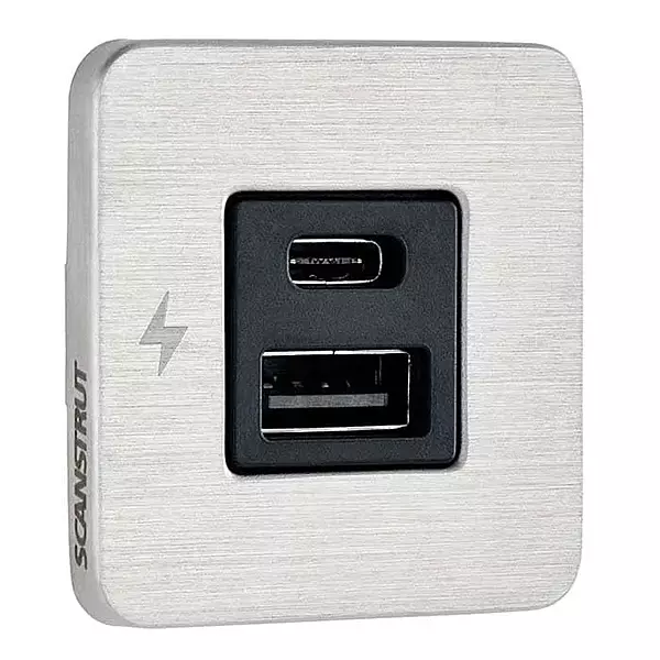 Scanstrut TILE USB-A/USB-C Interior Charging Socket - 12/24V - Stainless Steel Bezel