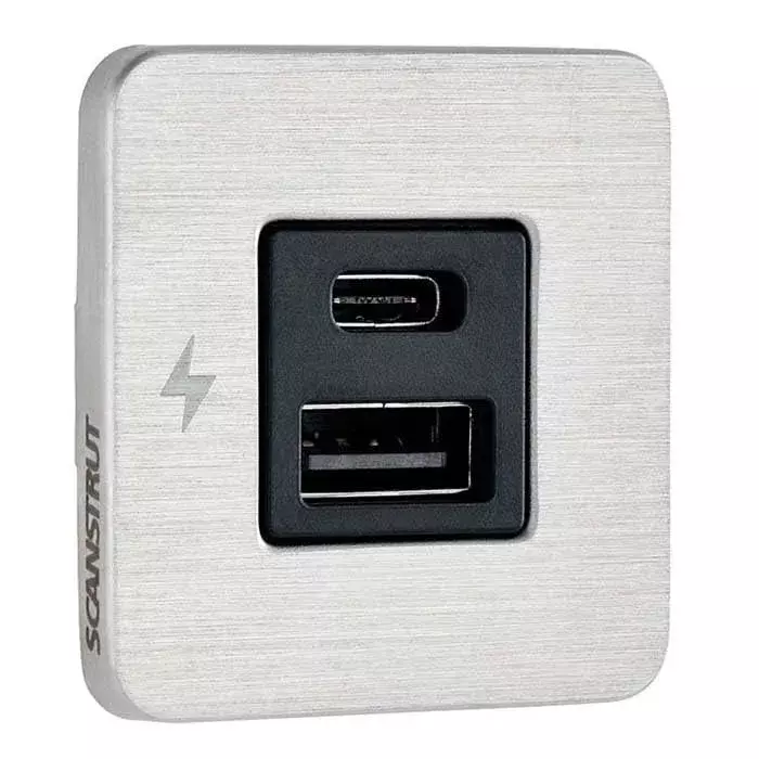 Scanstrut TILE USB-A/USB-C Interior Charging Socket - 12/24V - Stainless Steel Bezel