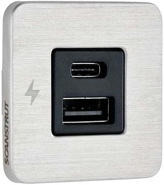 Scanstrut TILE USB-A/USB-C Interior Charging Socket - 12/24V - Stainless Steel Bezel