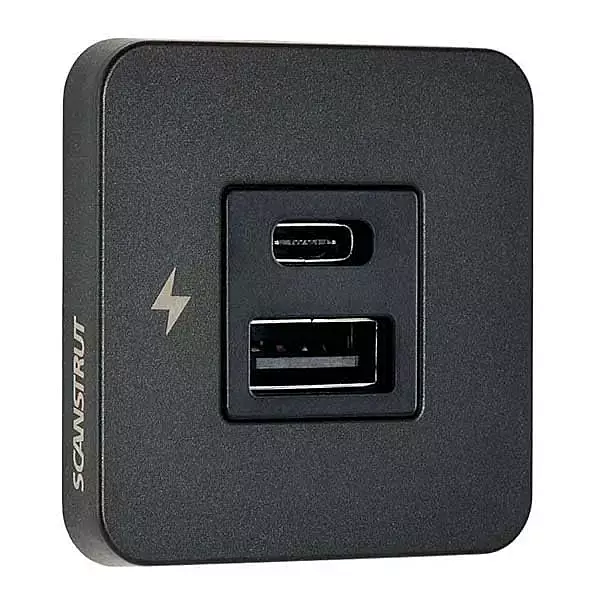Scanstrut TILE USB-A/USB-C Interior Charging Socket - 12/24V - Black Bezel