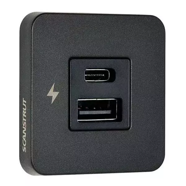Scanstrut TILE USB-A/USB-C Interior Charging Socket - 12/24V - Black Bezel