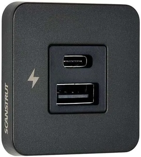 Scanstrut TILE USB-A/USB-C Interior Charging Socket - 12/24V - Black Bezel