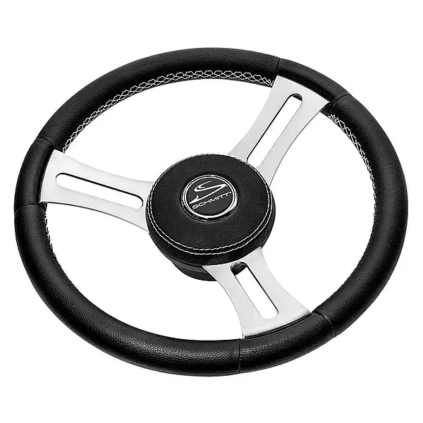 Schmitt & Ongaro Marine Products PU085241 Schmitt & Ongaro Torcello Elite 14 Wheel - Black Leather & Cap - White Stitching