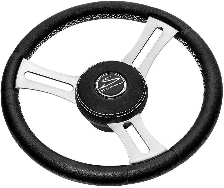 Schmitt & Ongaro Marine Products PU085241 Schmitt & Ongaro Torcello Elite 14 Wheel - Black Leather & Cap - White Stitching