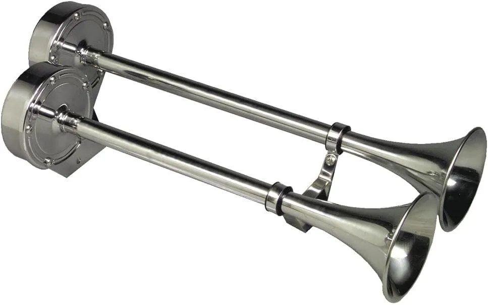 Schmitt Marine Deluxe All-Stainless Dual Trumpet Horn - 24V