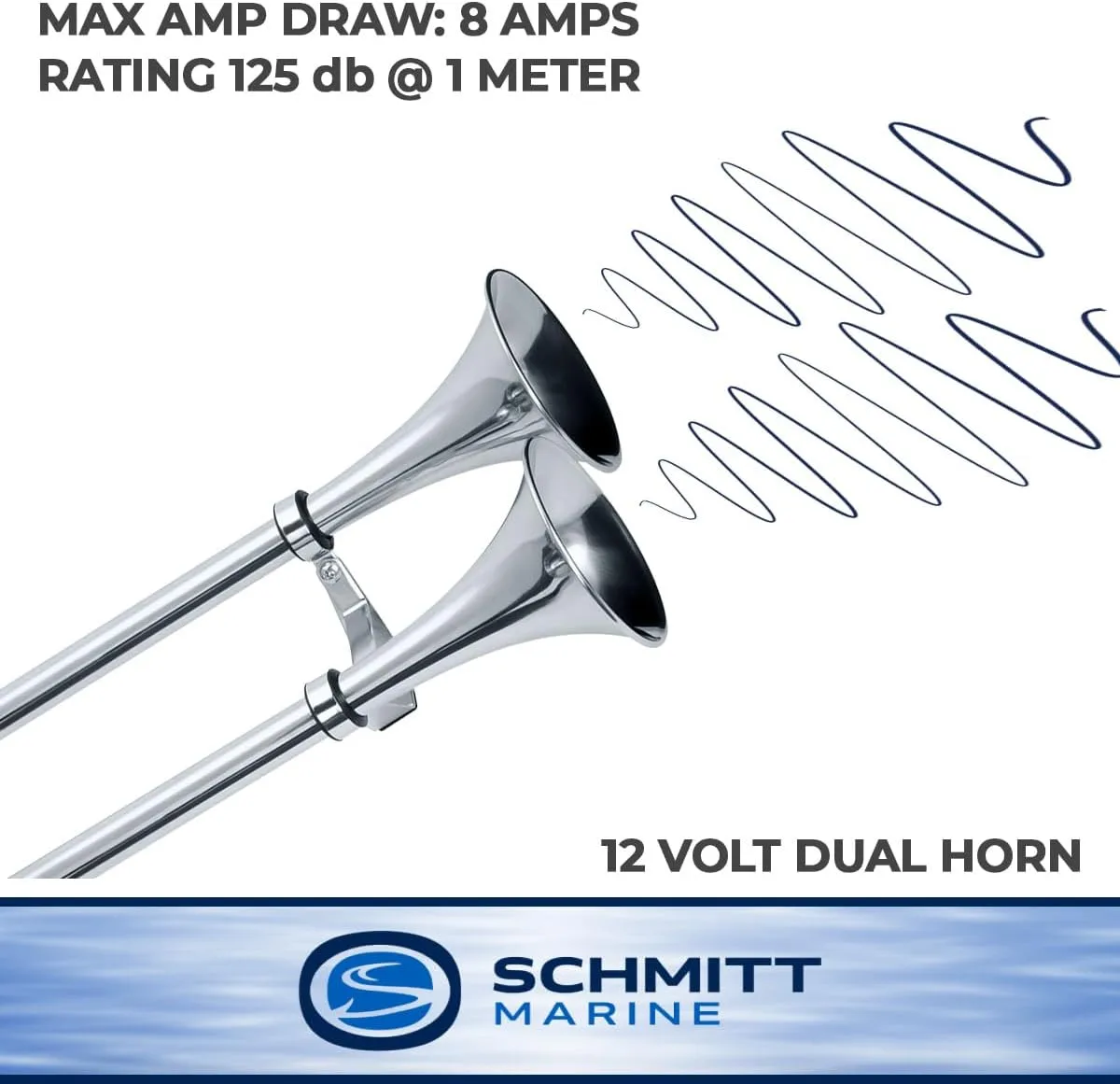 Schmitt Marine Deluxe All-Stainless Dual Trumpet Horn - 12V