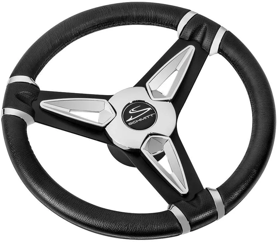 Schmitt Marine PU50 14" Wheel - Chrome Cap & Spoke Inserts - Black Spokes - 3/4" Tapered Shaft