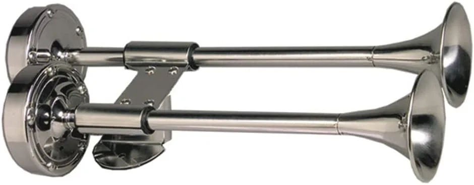 Schmitt Marine Deluxe All-Stainless Shorty Dual Trumpet Horn - 12V