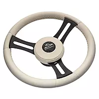 Torcello Elite 14" Wheel - Beige Leather & Cap - White Stitching - Black SS Spokes - 3/4" Tapered Shaft