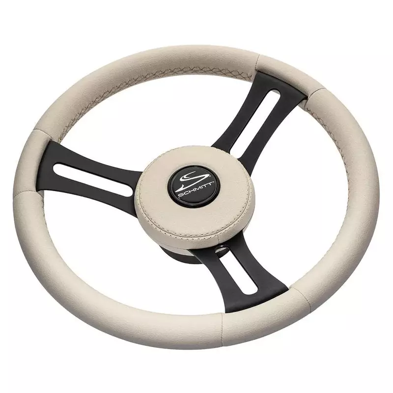 Torcello Elite 14" Wheel - Beige Leather & Cap - White Stitching - Black SS Spokes - 3/4" Tapered Shaft