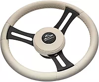 Torcello Elite 14" Wheel - Beige Leather & Cap - White Stitching - Black SS Spokes - 3/4" Tapered Shaft