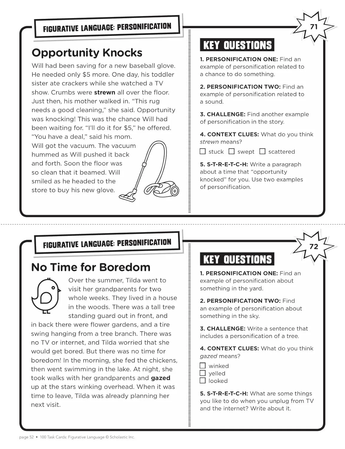 100 Task Cards: Figurative Language: Reproducible Mini-Passages With Key Questions to Boost Reading Comprehension Skills