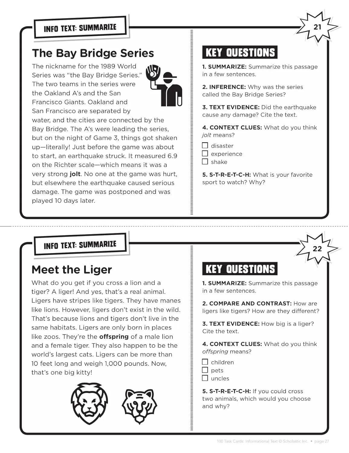 100 Task Cards: Informational Text: Reproducible Mini-Passages With Key Questions to Boost Reading Comprehension Skills