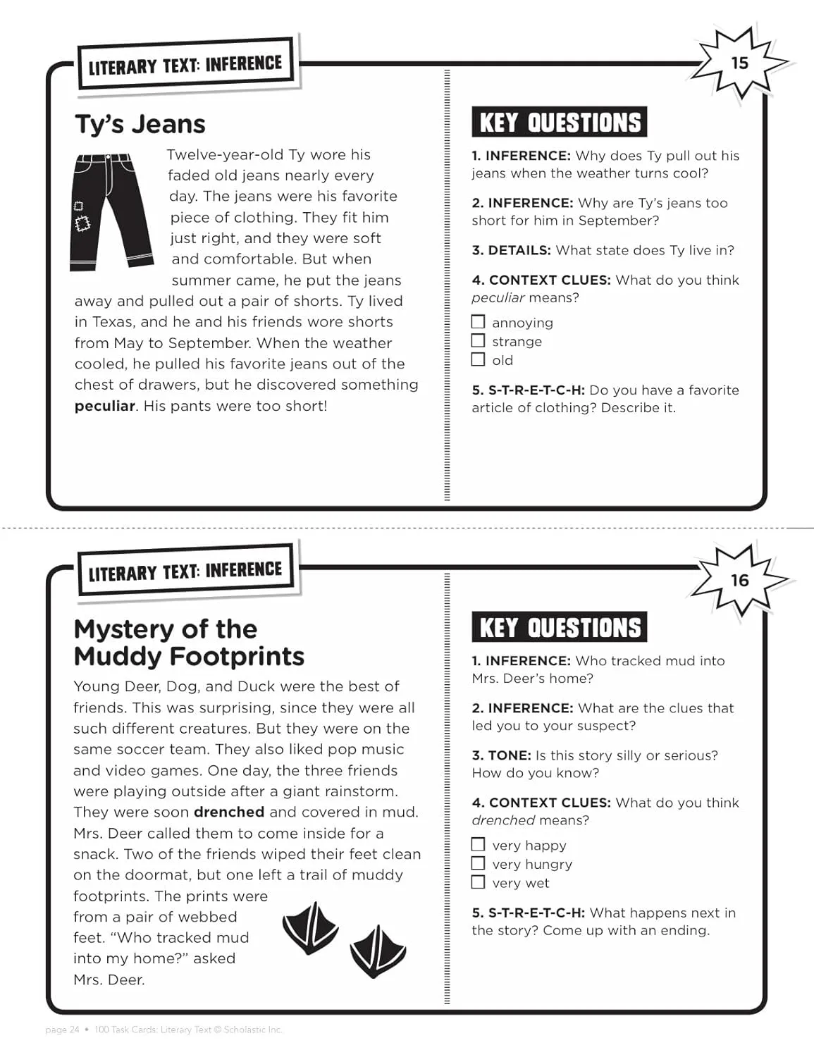100 Task Cards: Literary Text: Reproducible Mini-Passages With Key Questions to Boost Reading Comprehension Skills