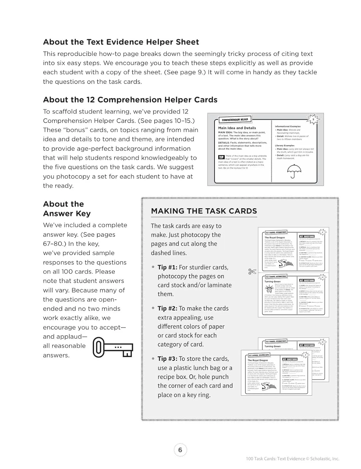 100 Task Cards: Text Evidence: Reproducible Mini-Passages With Key Questions to Boost Reading Comprehension Skills
