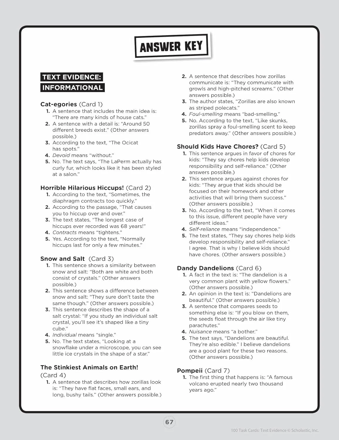 100 Task Cards: Text Evidence: Reproducible Mini-Passages With Key Questions to Boost Reading Comprehension Skills