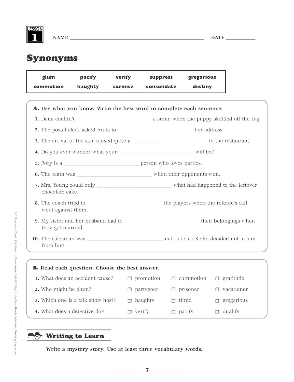 240 Vocabulary Words Kids Need to Know: Grade 6: 24 Ready-To-Reproduce Packets Inside!