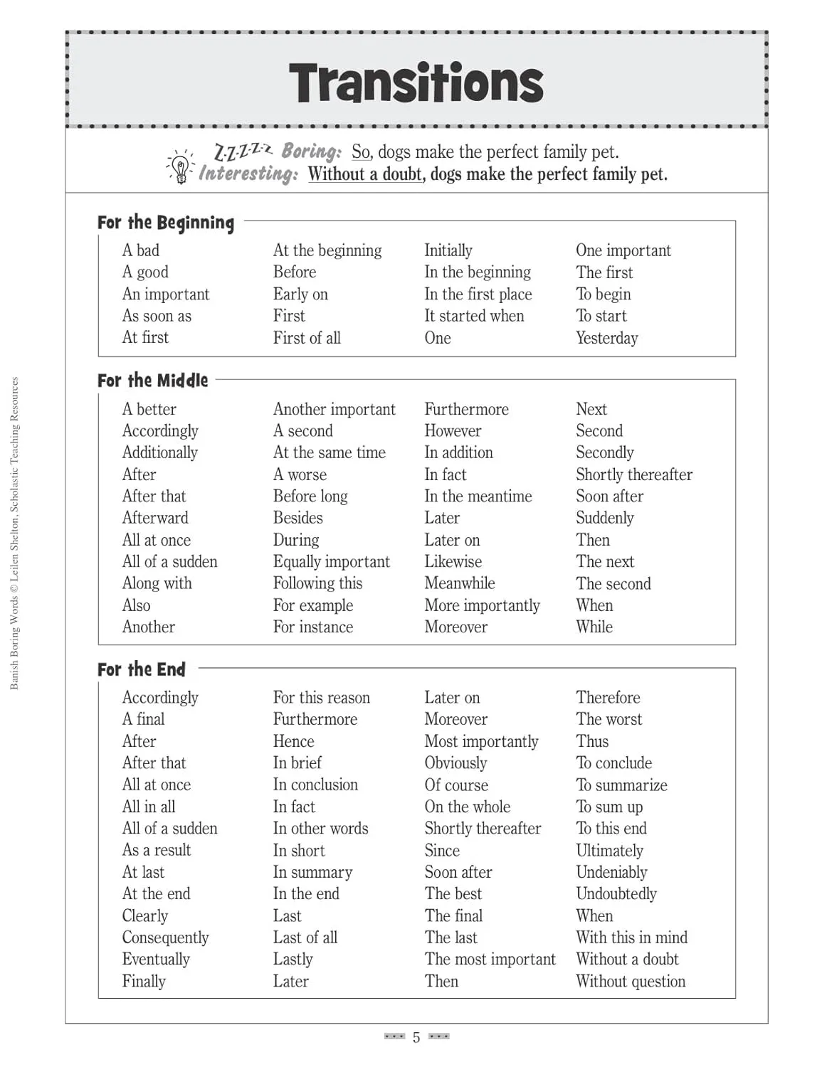 Banish Boring Words!: Dozens of Reproducible Word Lists for Helping Students Choose Just-Right Words to Strengthen Their