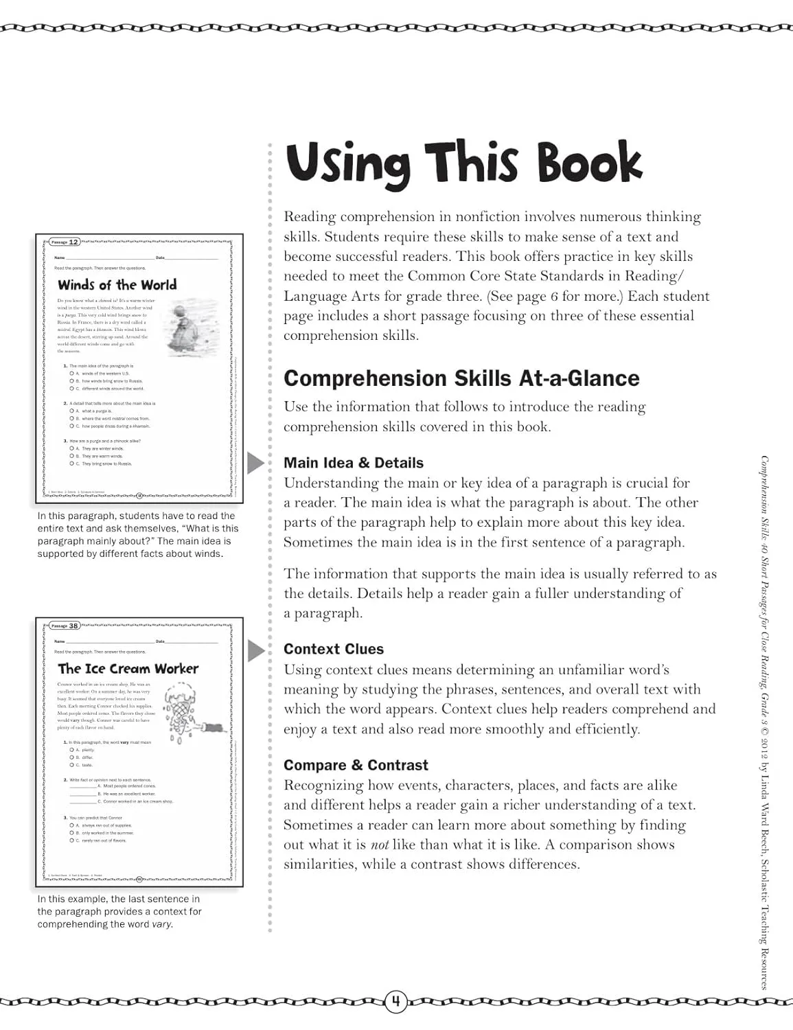 Scholastic Comprehension Skills: 40 Short Passages For Close Reading, Grade 3