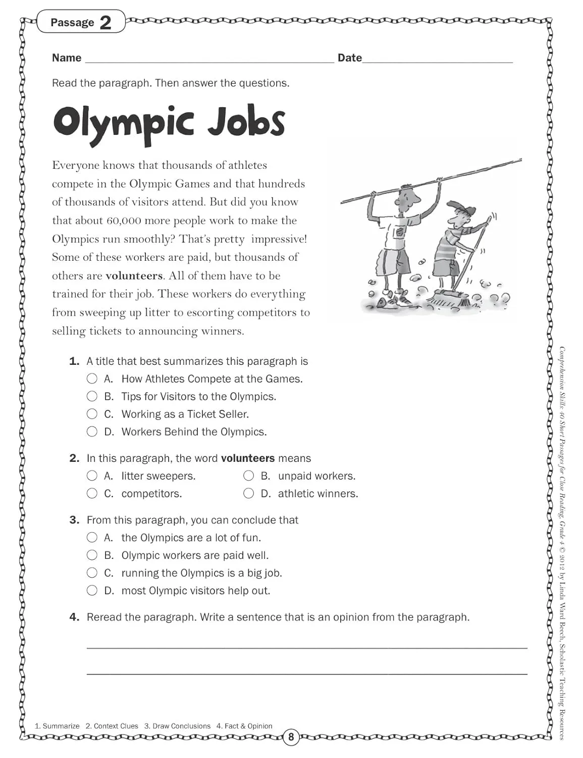 Scholastic Comprehension Skills: 40 Short Passages For Close Reading, Grade 4