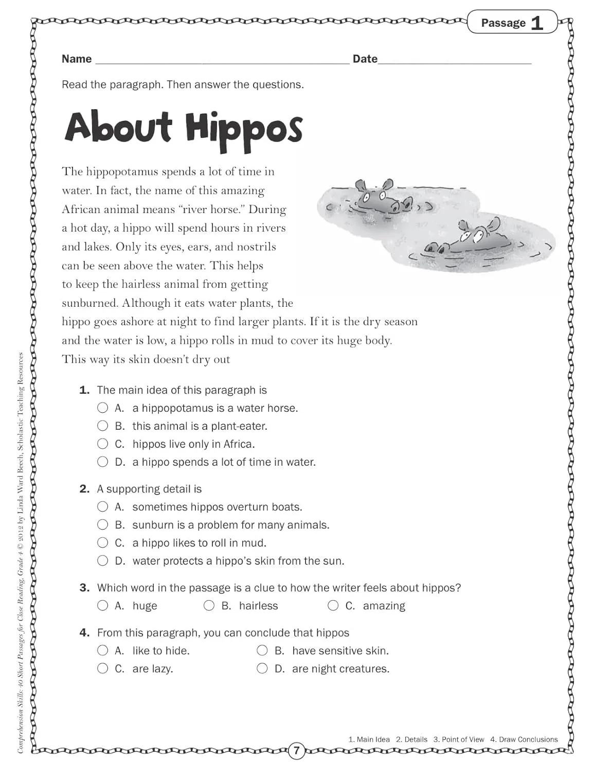 Scholastic Comprehension Skills: 40 Short Passages For Close Reading, Grade 4