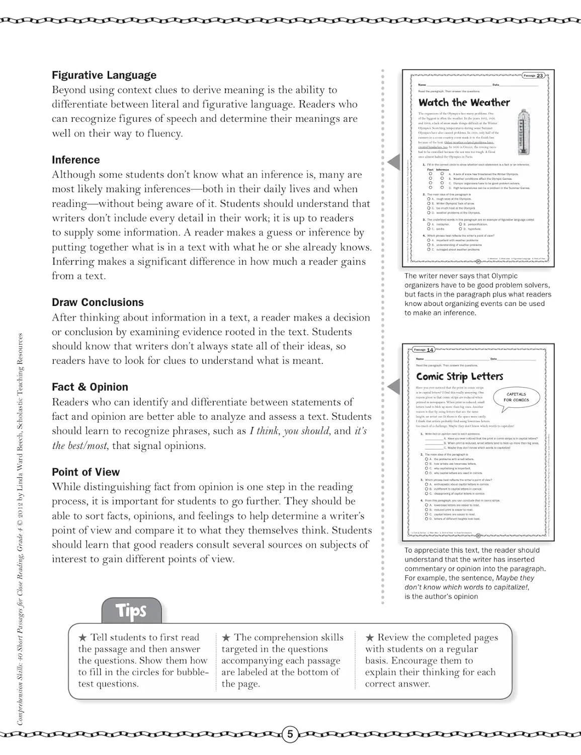Scholastic Comprehension Skills: 40 Short Passages For Close Reading, Grade 4