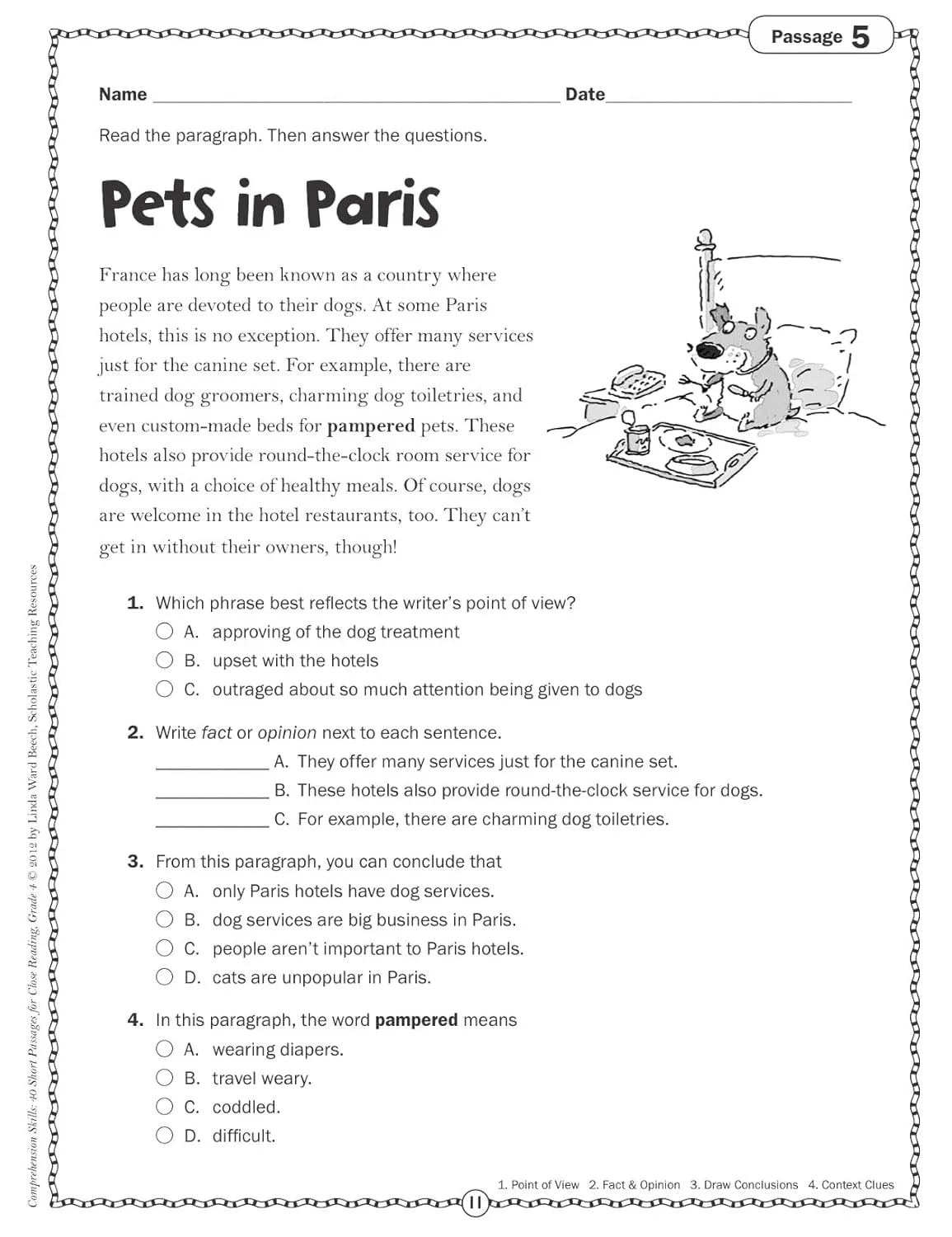 Scholastic Comprehension Skills: 40 Short Passages For Close Reading, Grade 4