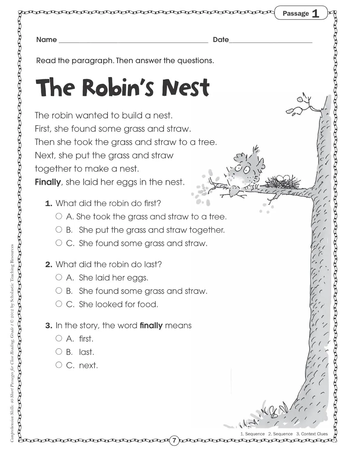 Scholastic Comprehension Skills: 40 Short Passages For Close Reading, Grade 1